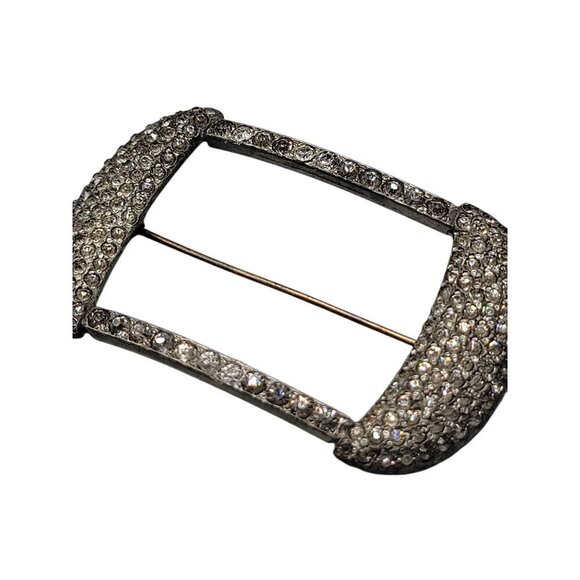 Antique Belt Buckle Brooch Rhinestone Pave Pot Metal Late 1800s Victorian Pin - Picture 6 of 10